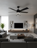 5-Blade 52" MB Modern Cylinder Fan Matte Black/Walnut Blades Pull Chain 3K, 4K, 5K