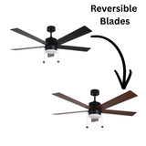 5-Blade 52" MB Modern Cylinder Fan Matte Black/Walnut Blades Pull Chain 3K, 4K, 5K
