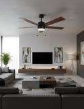 5-Blade 52" MB Modern Cylinder Fan Matte Black/Walnut Blades Pull Chain 3K, 4K, 5K