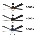 5-Blade 52" MB Modern Cylinder Fan Matte Black/Walnut Blades Pull Chain 3K, 4K, 5K