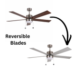 5-Blade 52" NK Modern Cylinder Fan Silver/Walnut Blades Pull Chain 3K, 4K, 5K