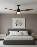3-Blade 52" MB Modern Cylinder Fan Matte Black/Walnut Blades Pull Chain 3K, 4K, 5K