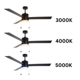 3-Blade 52" MB Modern Cylinder Fan Matte Black/Walnut Blades Pull Chain 3K, 4K, 5K