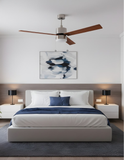 3-Blade 52" NK Modern Cylinder Fan Silver/Walnut Blades Pull Chain 3K, 4K, 5K