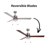 3-Blade 52" NK Modern Cylinder Fan Silver/Walnut Blades Pull Chain 3K, 4K, 5K