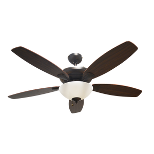 52" 5-Blade UFO Fan RB Oak/Walnut Blades 2-Light Bowl White Glass LED Kit