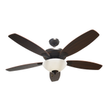 52" 5-Blade UFO Fan RB Oak/Walnut Blades 2-Light Bowl White Glass LED Kit