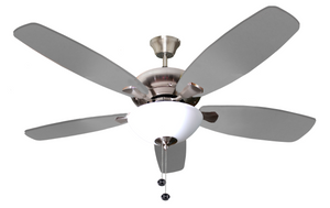 52" 5-Blade UFO Fan NK Silver/Walnut Blades 2-Light Bowl White Glass LED Kit