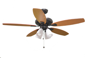 52" 5-Blade UFO Fan RB Oak/Walnut Blades 4-Light White Glass LED Kit