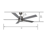 5 Blade 52" Integrated LED Ceiling Fan with Light dimension - Vivio Lighting