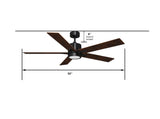 5 Blade 52" Standard Ceiling Fan with LED Light and Wall Control Dimension - Vivio Lighting